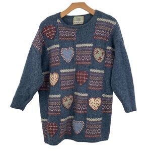 The Alpine JK Collection Sweater Womens Large Blue Heart‎ Patch Valentine’s Day